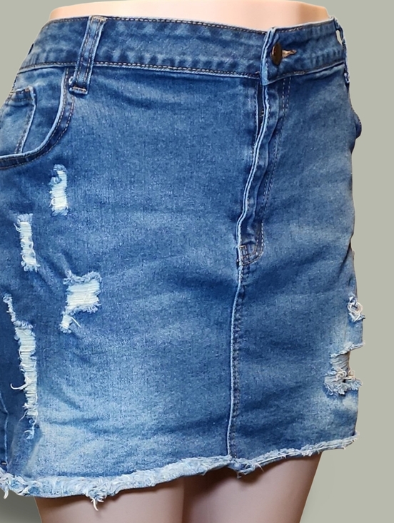 The Unbranded Brand Dresses & Skirts - Distressed Denim Mini Skirt Blue Raw Hem Plus Size 3X Festival Punk Grunge Rave